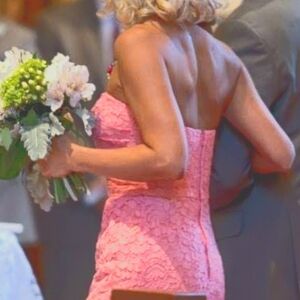 David's Bridal blush lace dress